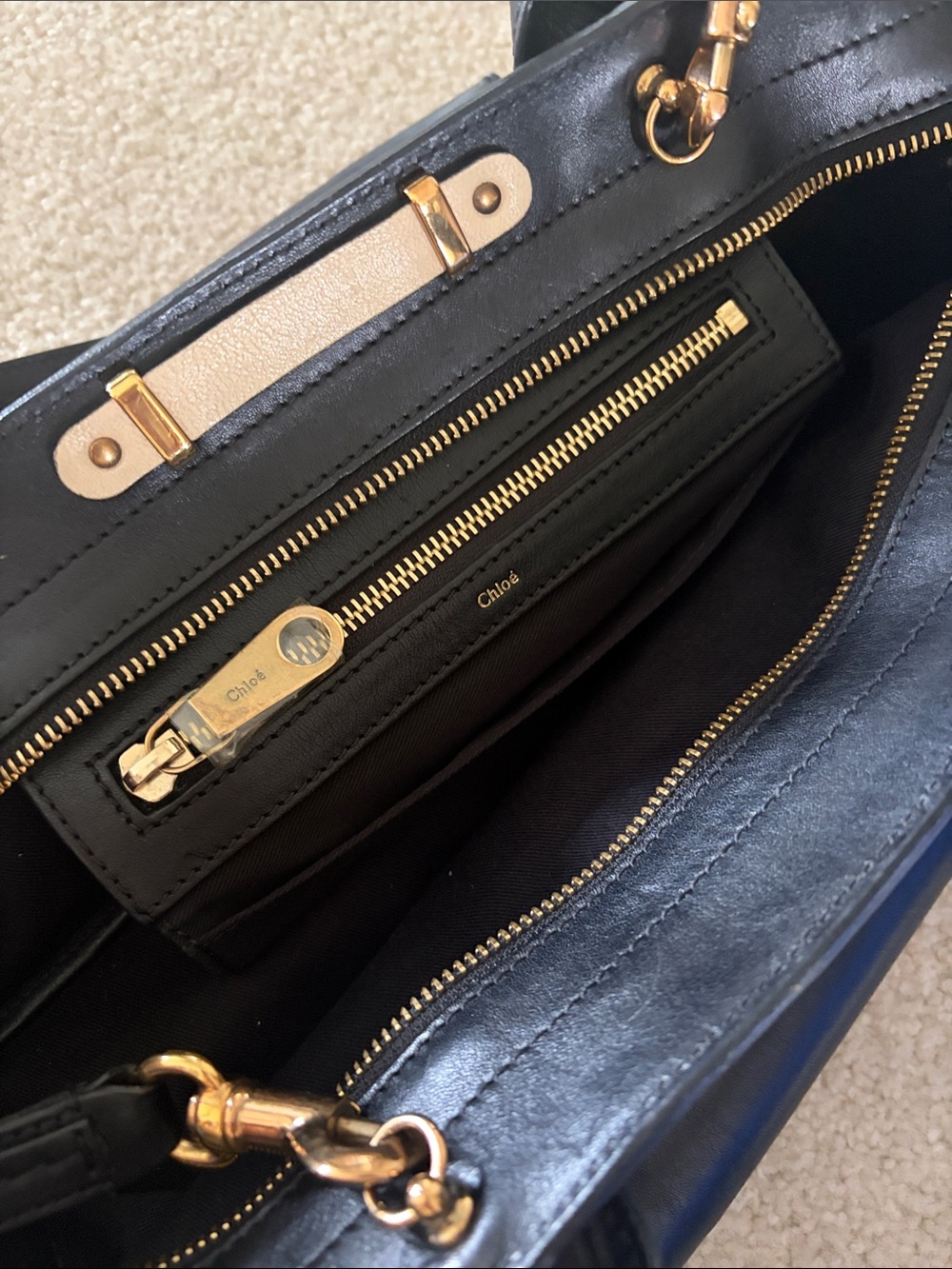 CHLOE - Black and Cream Leather Satchel Bag - Picture 10 of 11